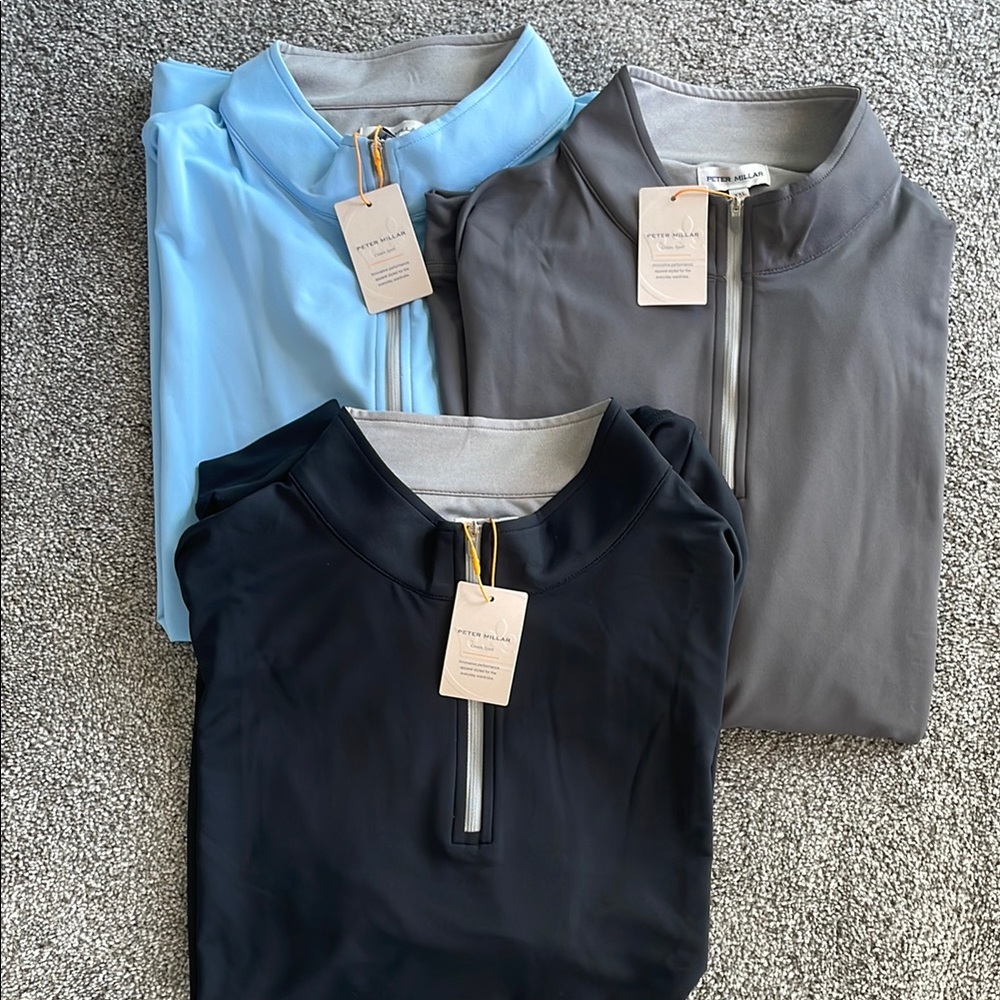 3 Peter Millar Perth Black,Gray, Lt blue Quarter-Zip Pullover. New w tags